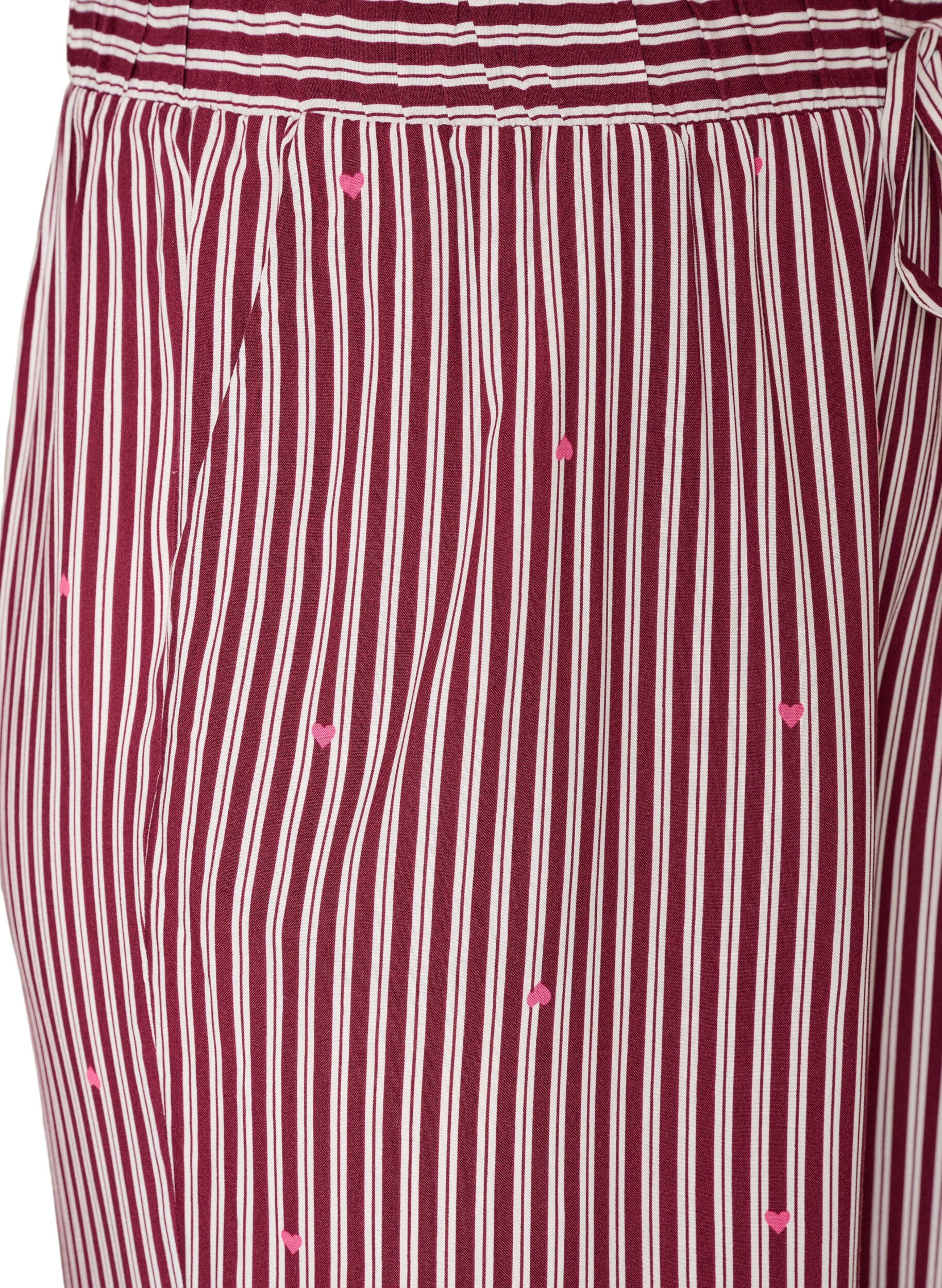ZizziPantalon de nuit ample &agrave; rayures et c&oelig;urs, Bordeaux fonc&eacute;, Packshot image number 2