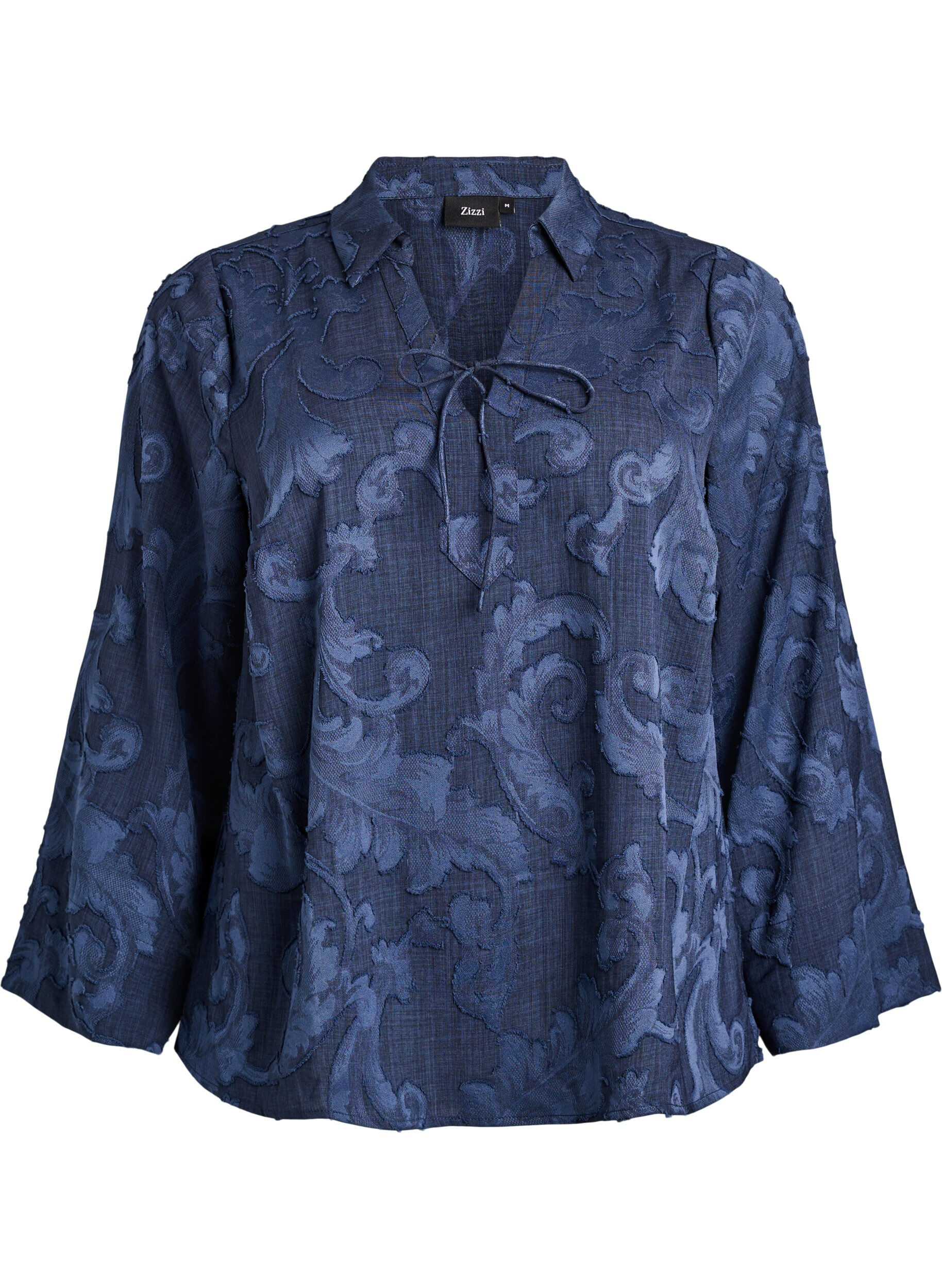 Zizzi Blouse &agrave; motif tiss&eacute; textur&eacute; et col en V, Bleu, Packshot image number 0