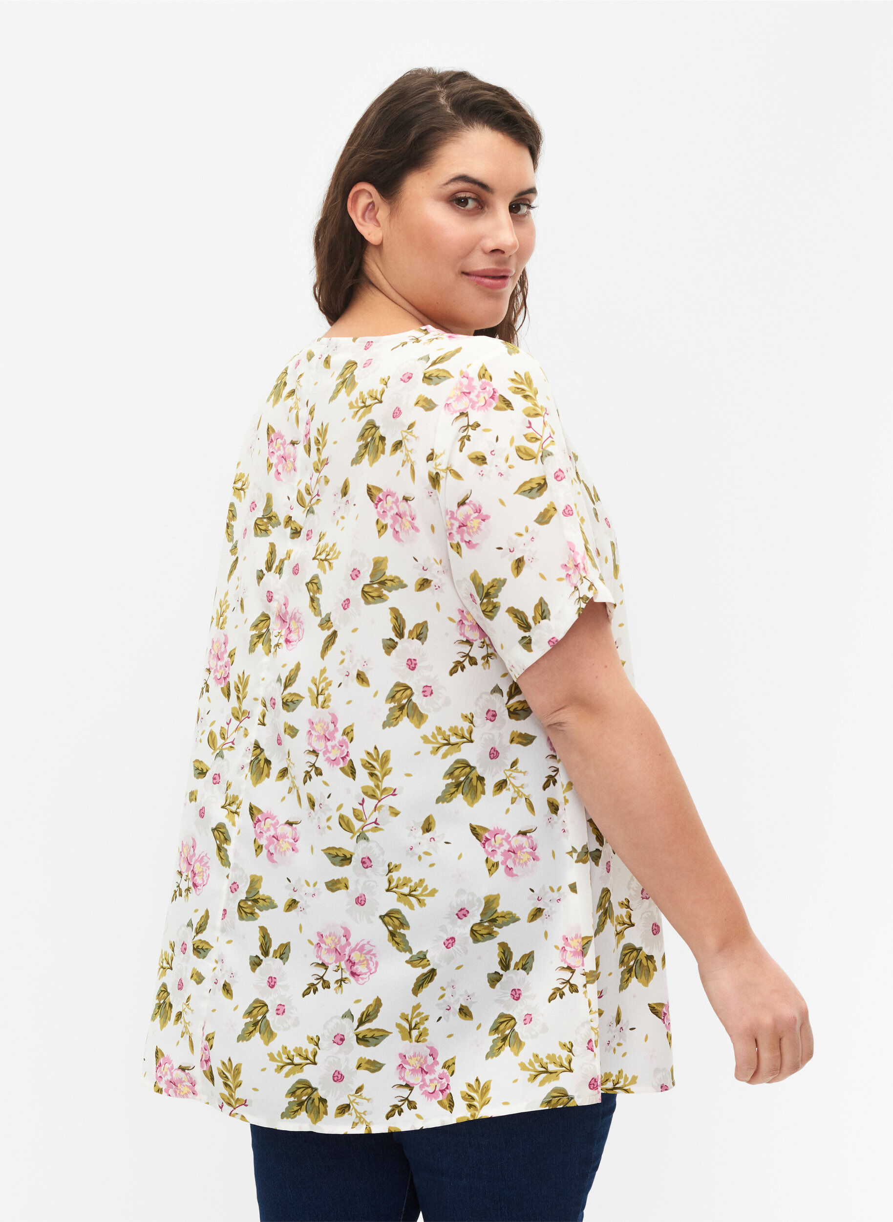 Zizzi FLASH - Blouse &agrave; manches courtes et imprim&eacute;e, Off White Flower, Model image number 1