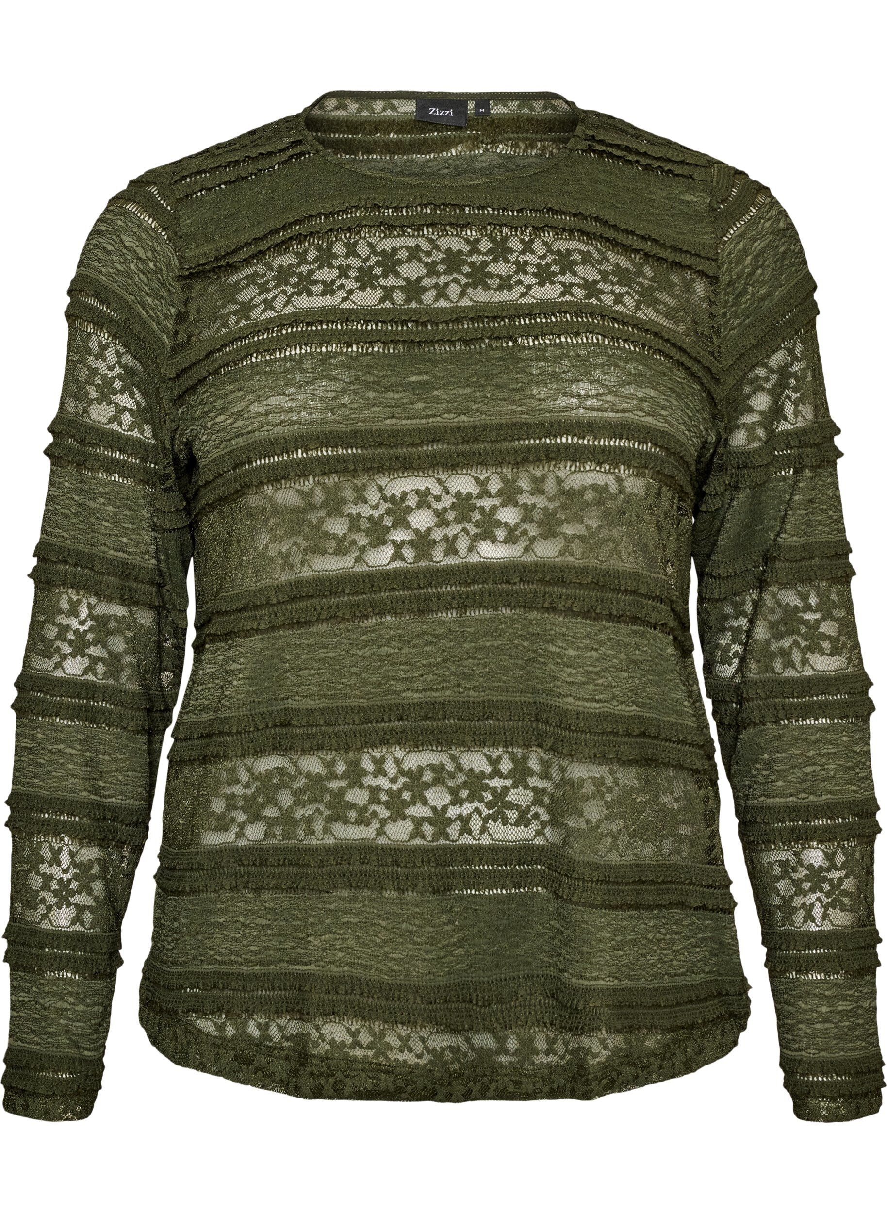 ZizziBlouse en dentelle avec manches longues, Vert fonc&eacute;, Packshot image number 0