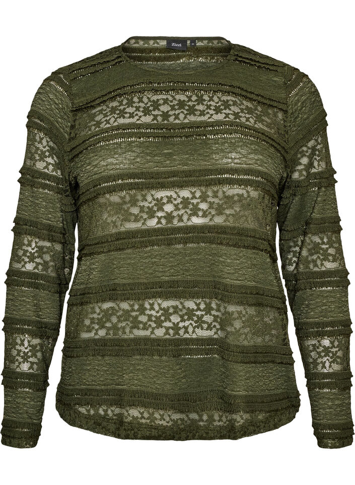 Blouse en dentelle avec manches longues, Vert fonc&eacute;, Packshot image number 0