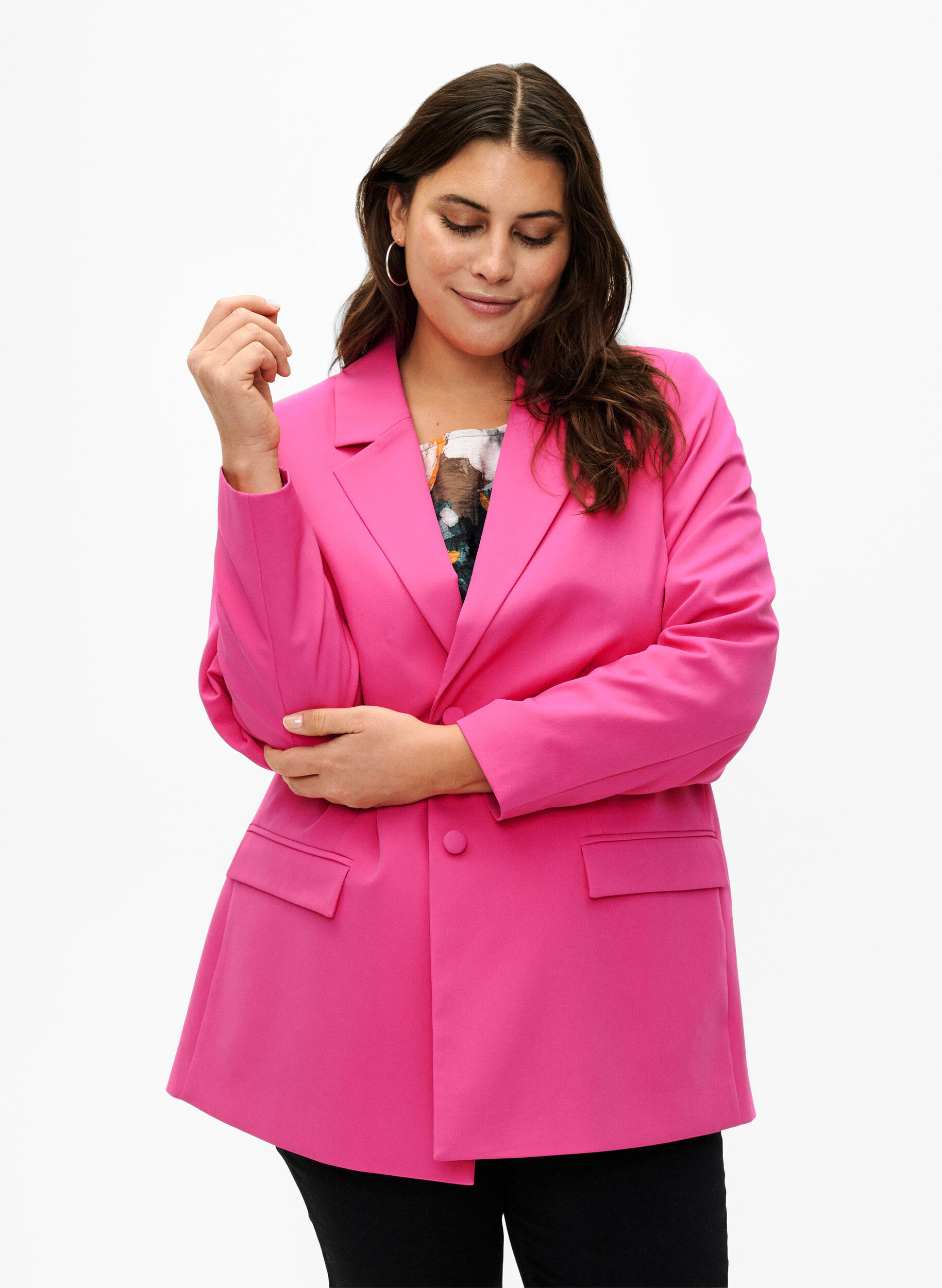 Zizzi Blazer classique avec fermeture &agrave; boutons, Pink Yarrow, Model image number 0