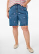 Shorts en jean taille haute ornés de cœurs brodés, Bleu Clair, Model image number 3