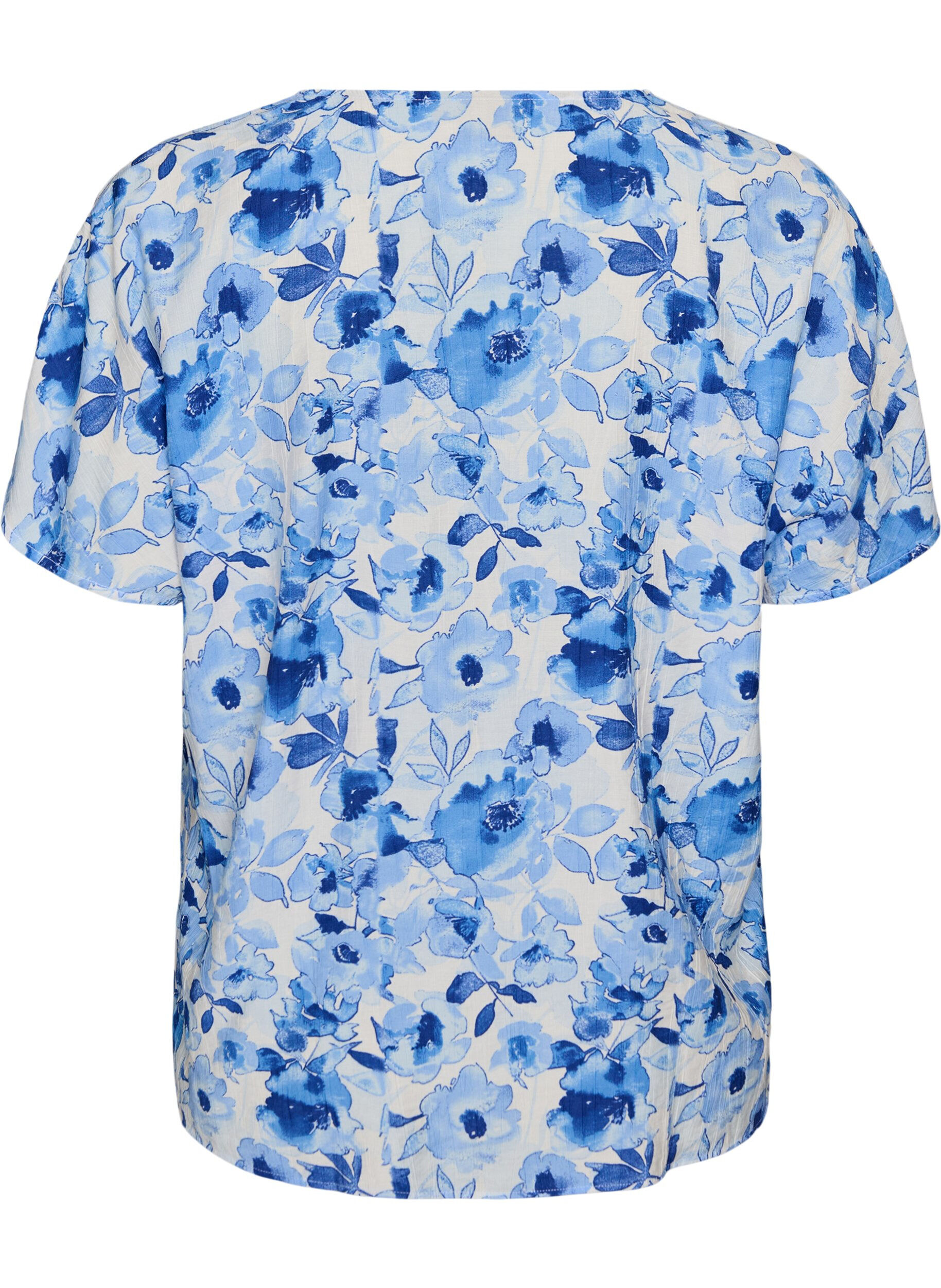 Zizzi Blouse en viscose avec manches fronc&eacute;es, Bleu, Packshot image number 1