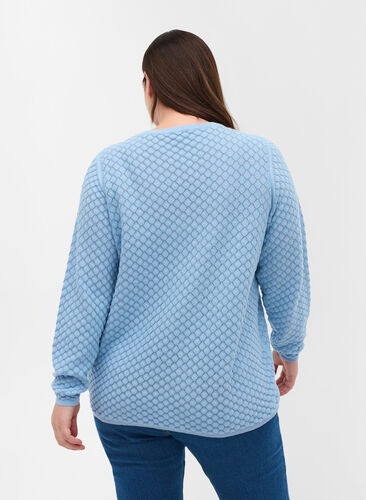 Pull en tricot à motifs en coton bio, Chambray Blue, Model image number 1
