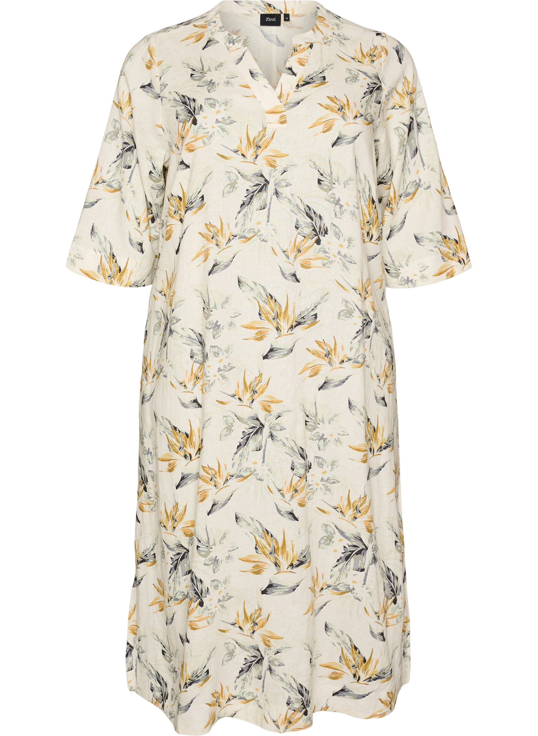 Robe midi en lin et viscose avec manches mi-longues