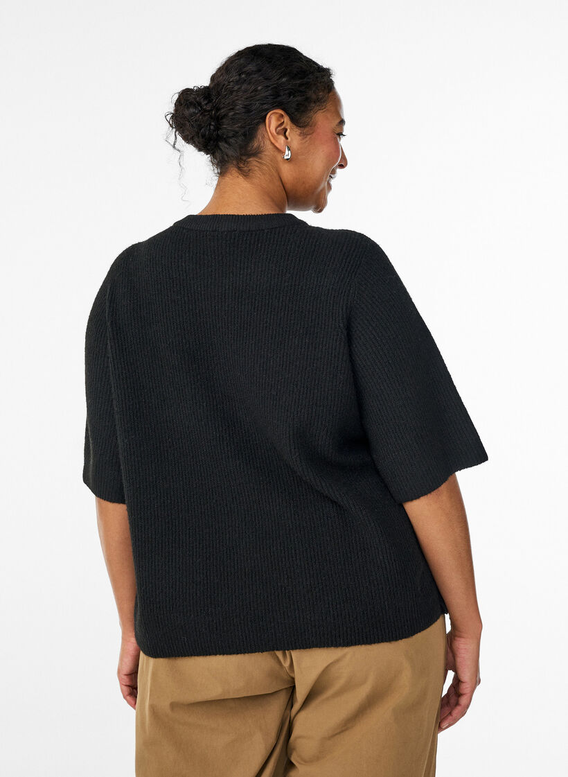 Cardigan en maille &agrave; manches courtes avec des n&oelig;uds, Noir, Model image number 2