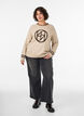 Pull avec logo et rayures contrastantes, Beige, Model image number 1