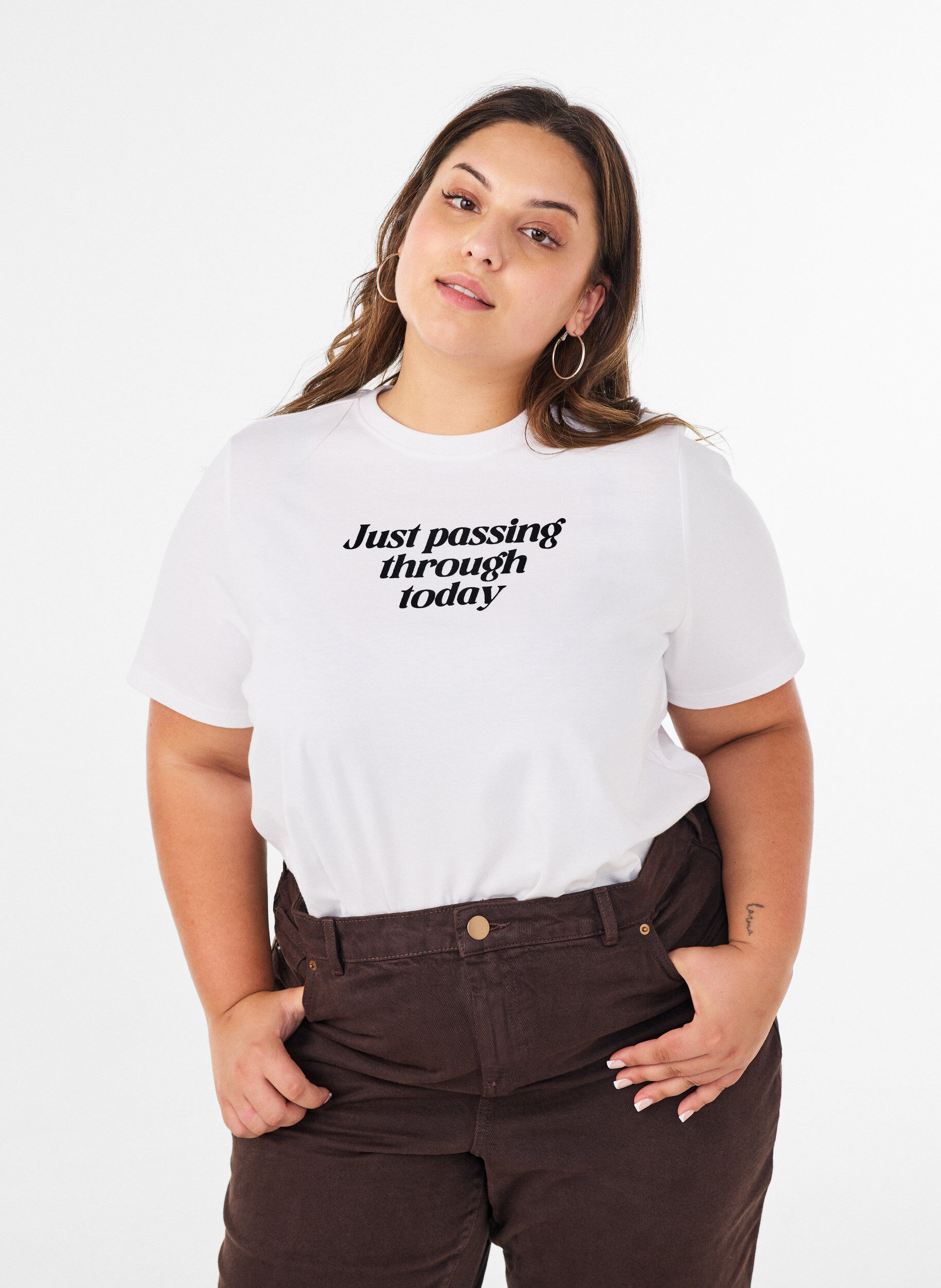 ZizziT-shirt en coton avec texte imprim&eacute;, Blanc, Model image number 0