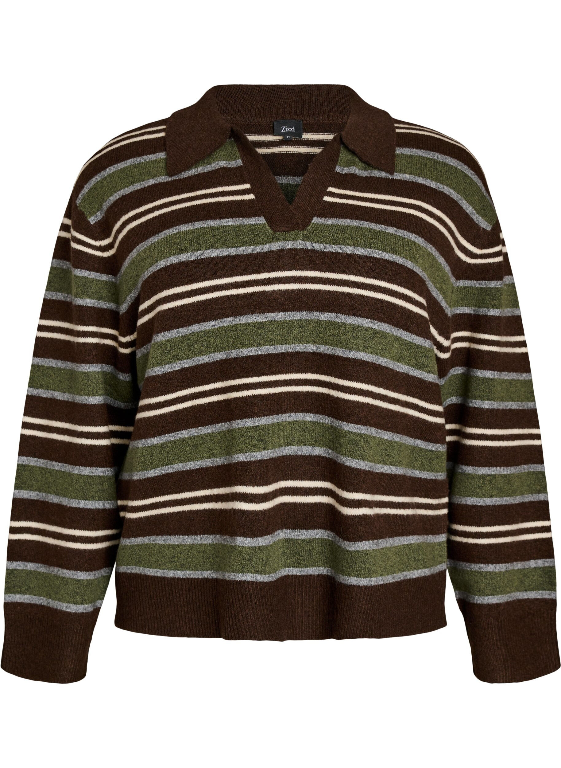ZizziBlouse en maille &agrave; rayures et col polo, Marron, Packshot image number 0