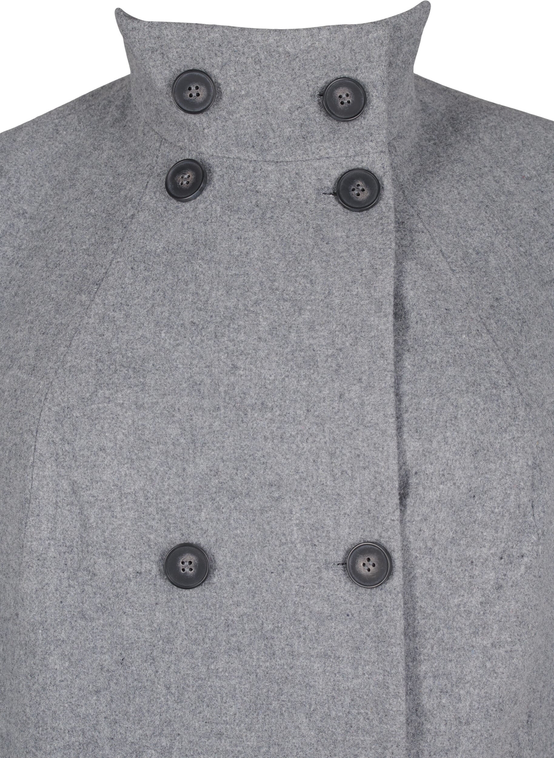 Zizzi Manteau court &agrave; coupe trap&egrave;ze, Light Grey Melange, Packshot image number 2