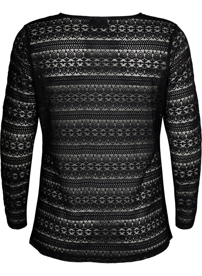 Chemisier en dentelle à col en V avec doublure, Black, Packshot image number 1