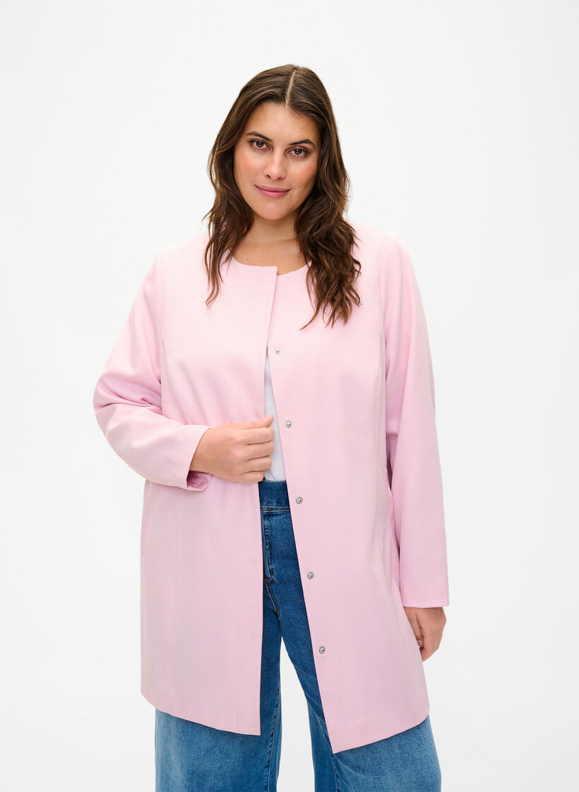 Veste de printemps avec patte de boutonnage cachée, Parfait Pink, Model image number 0