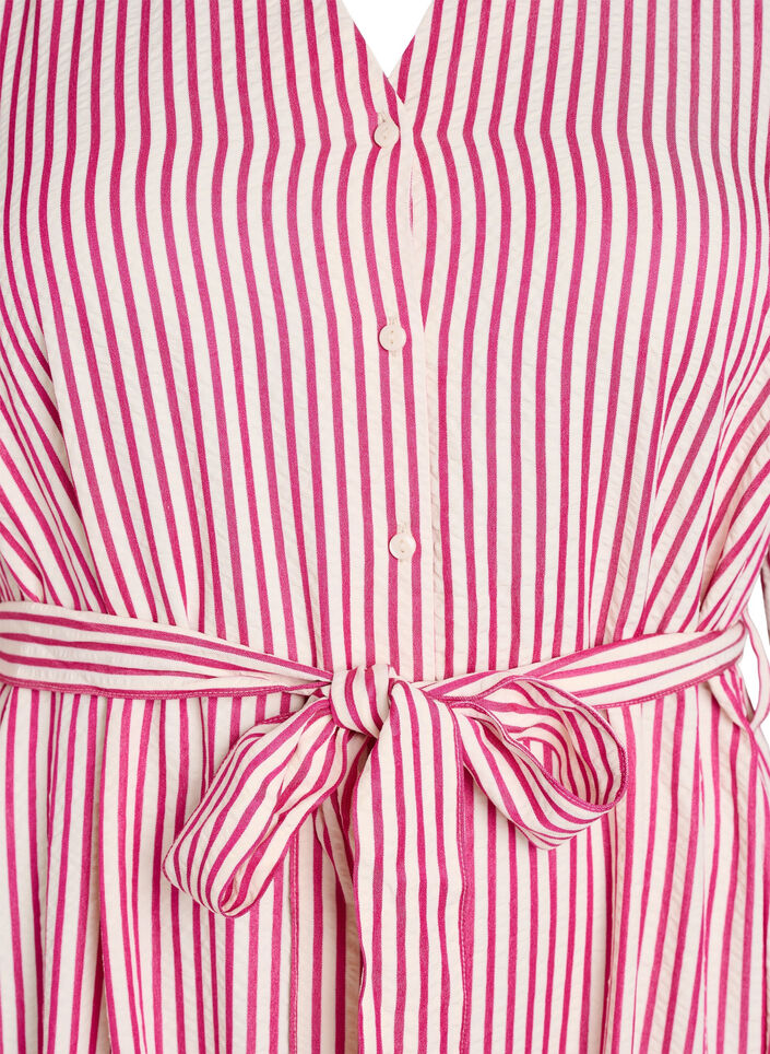 Robe-chemise longue jusqu&rsquo;aux chevilles avec ceinture &agrave; nouer et rayures, Rose, Packshot image number 2