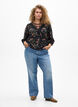 Blouse avec manches 3/4 et d&eacute;tails en dentelle, Noir, Model image number 1