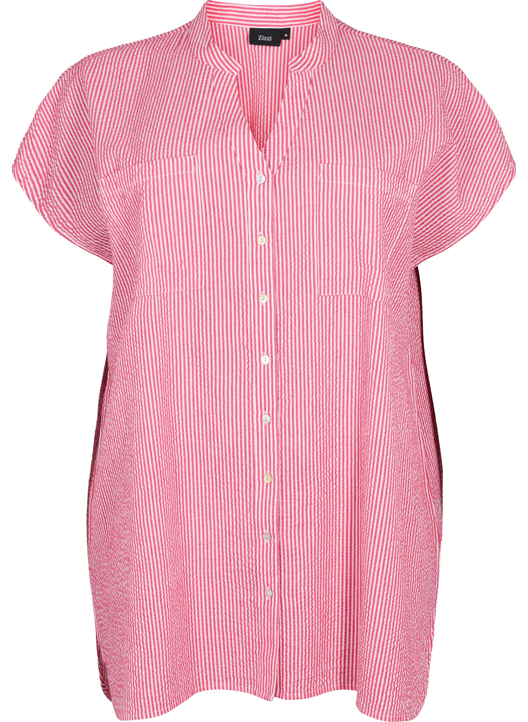 Zizzi Chemise &agrave; manches courtes en coton &agrave; rayures, Beetroot P. Stripe, Packshot image number 0