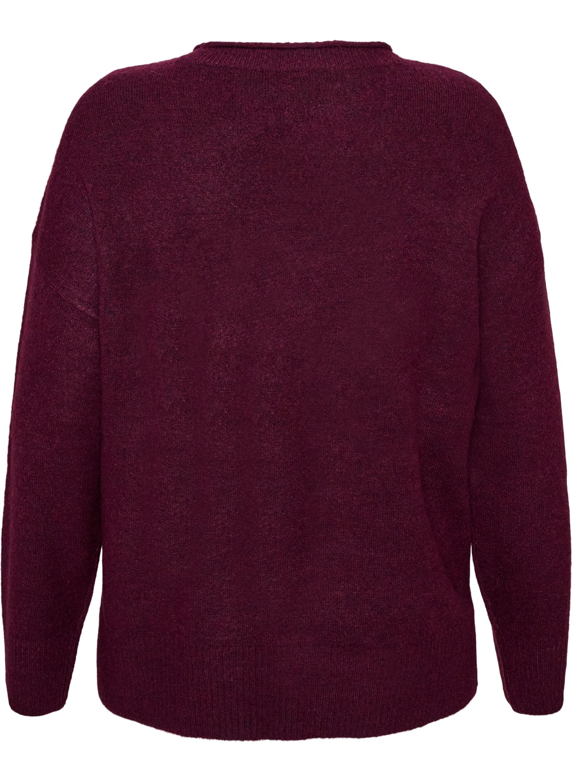 ZizziBlouse en maille avec motif c&ocirc;tel&eacute; en V et fentes, Bordeaux, Packshot image number 1