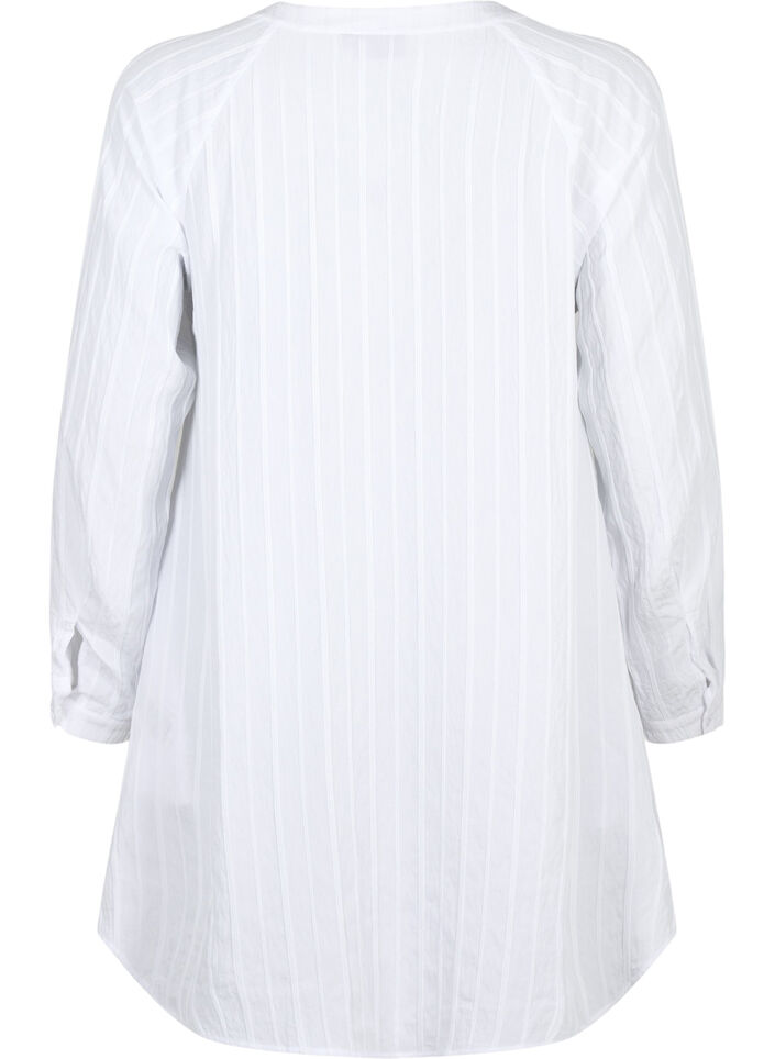 Chemise longue en viscose à structure rayée, Bright White, Packshot image number 1