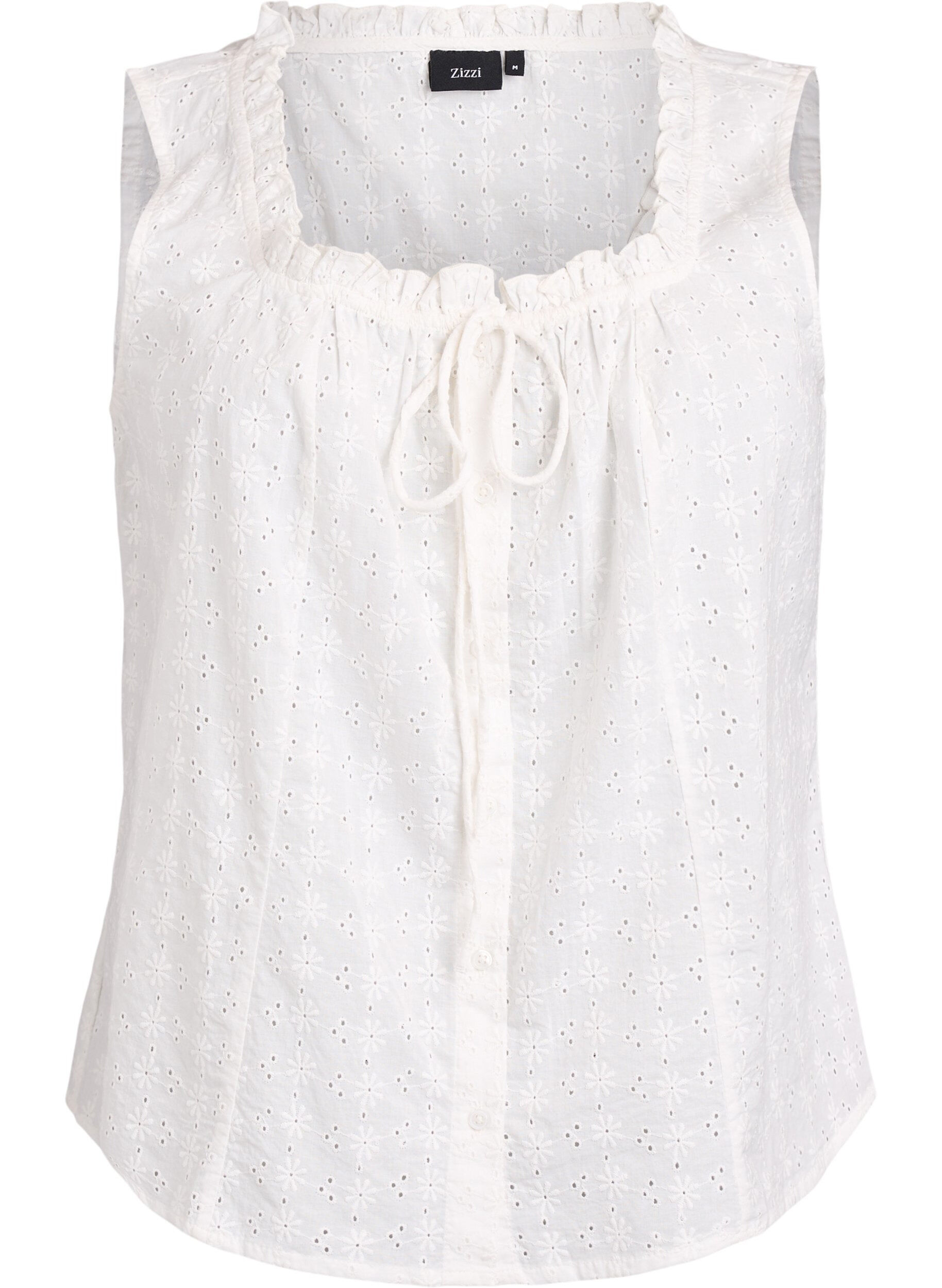 Chemisier sans manches avec broderie anglaise et volants