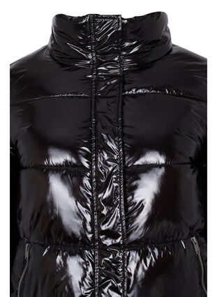 Manteau d'hiver brillant avec fermeture Éclair et à boutons, Black, Packshot image number 2