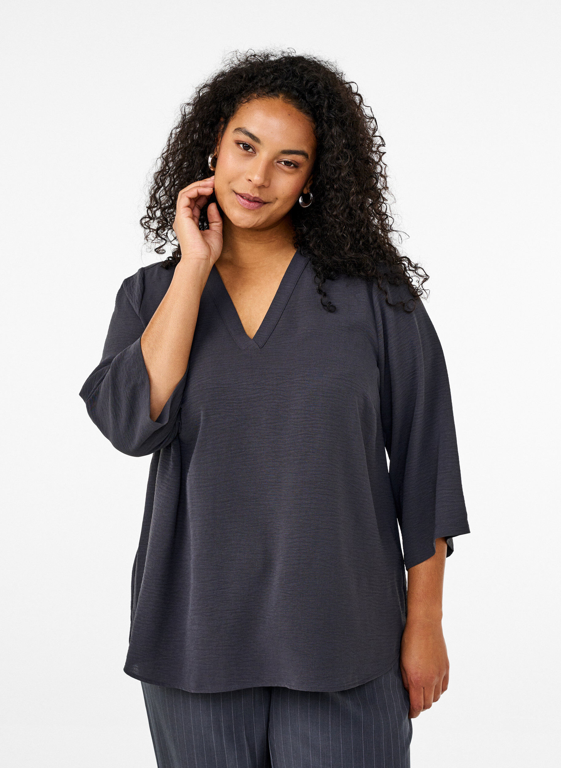 Zizzi FLASH - Blouse &agrave; manches 3/4, Gris anthracite, Model image number 0