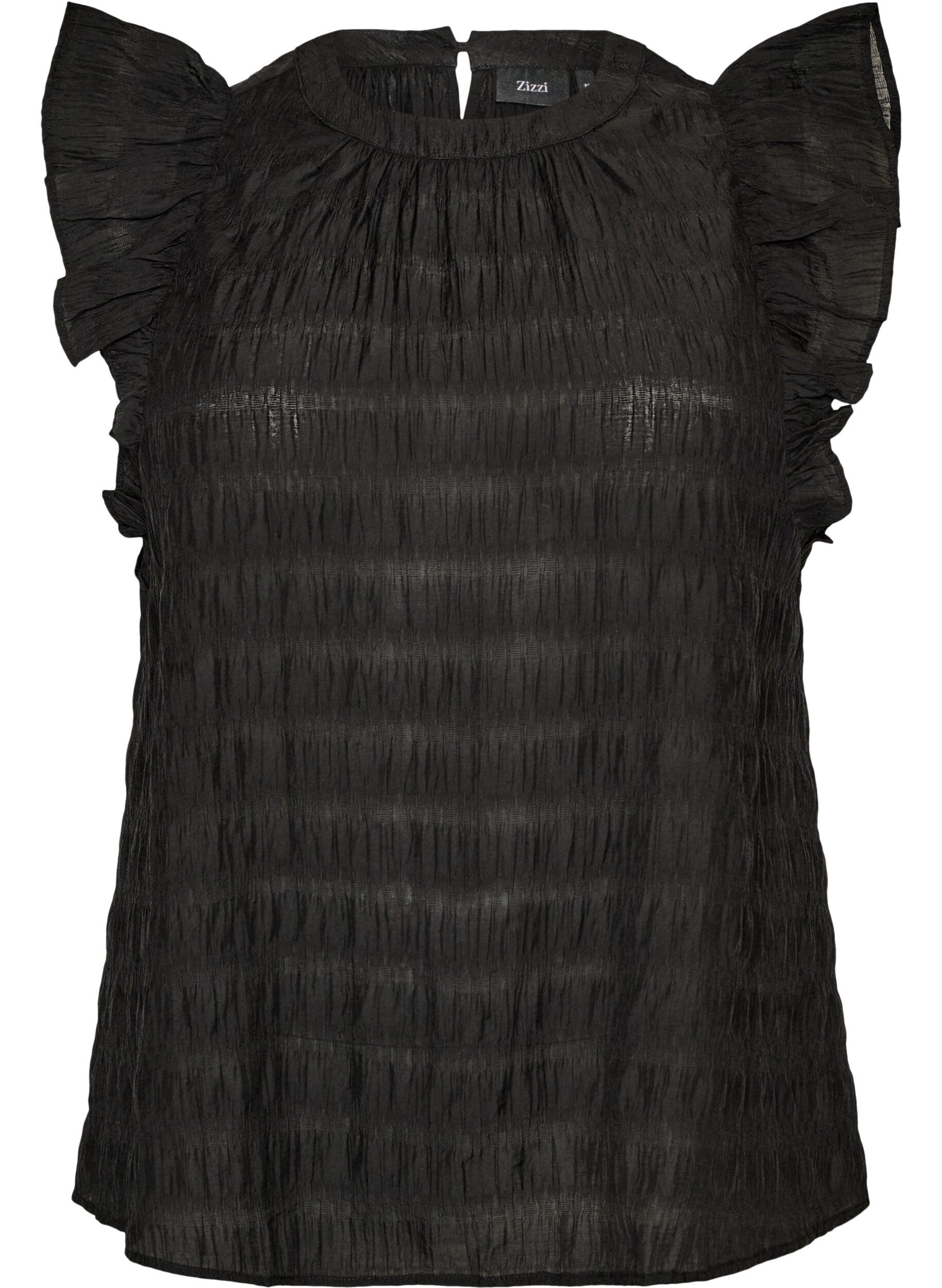 ZizziBlouse sans manches textur&eacute;e avec volants, Noir, Packshot image number 0