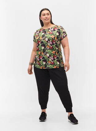 T-shirt de sport à manches courtes avec imprimé, Palm Flower AOP, Model image number 2