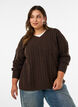 Blouse en maille torsad&eacute;e avec col en V, Marron, Model image number 0