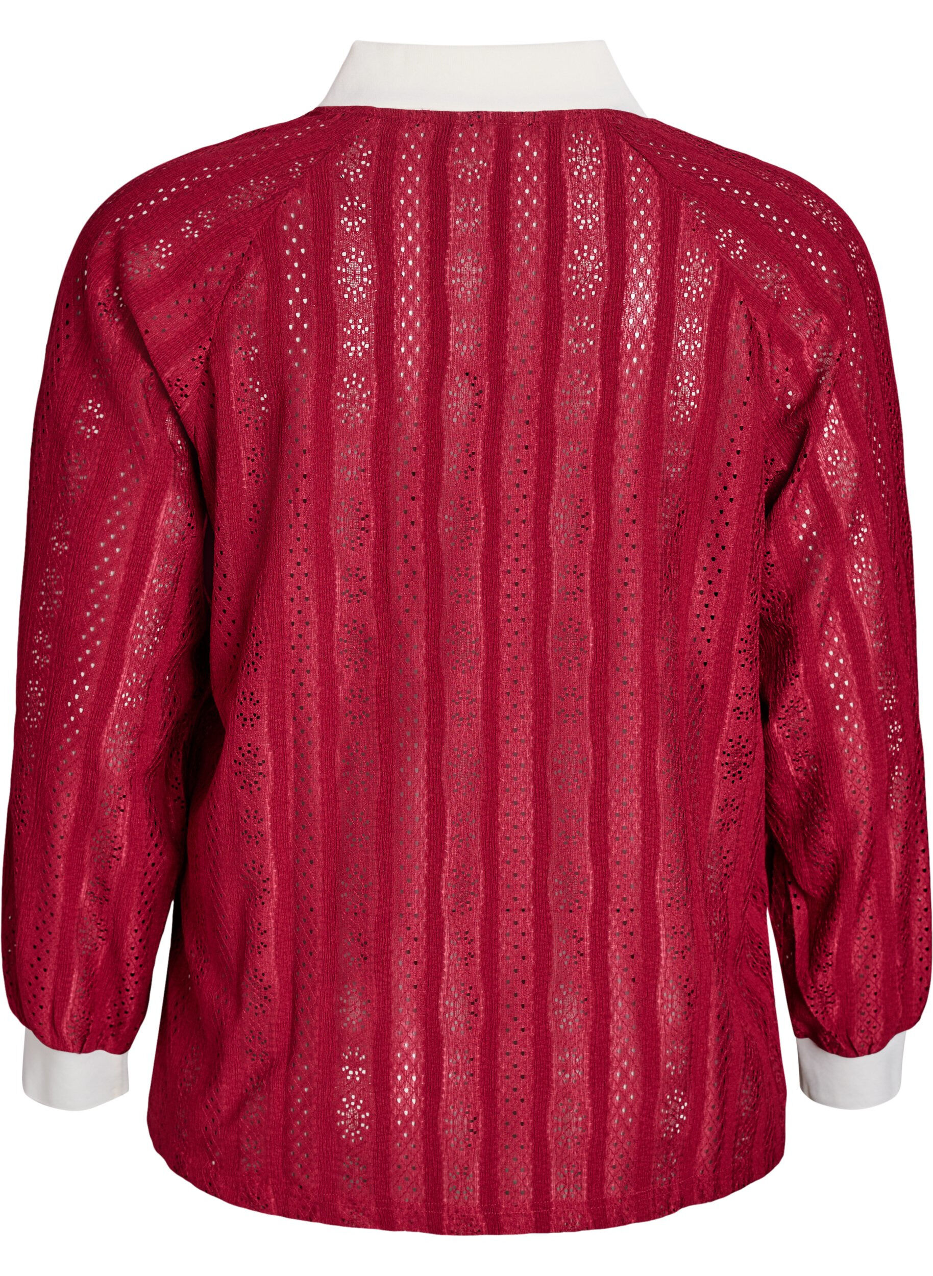 Zizzi Blouse en jersey textur&eacute; avec d&eacute;tails contrastants, Rouge, Packshot image number 1