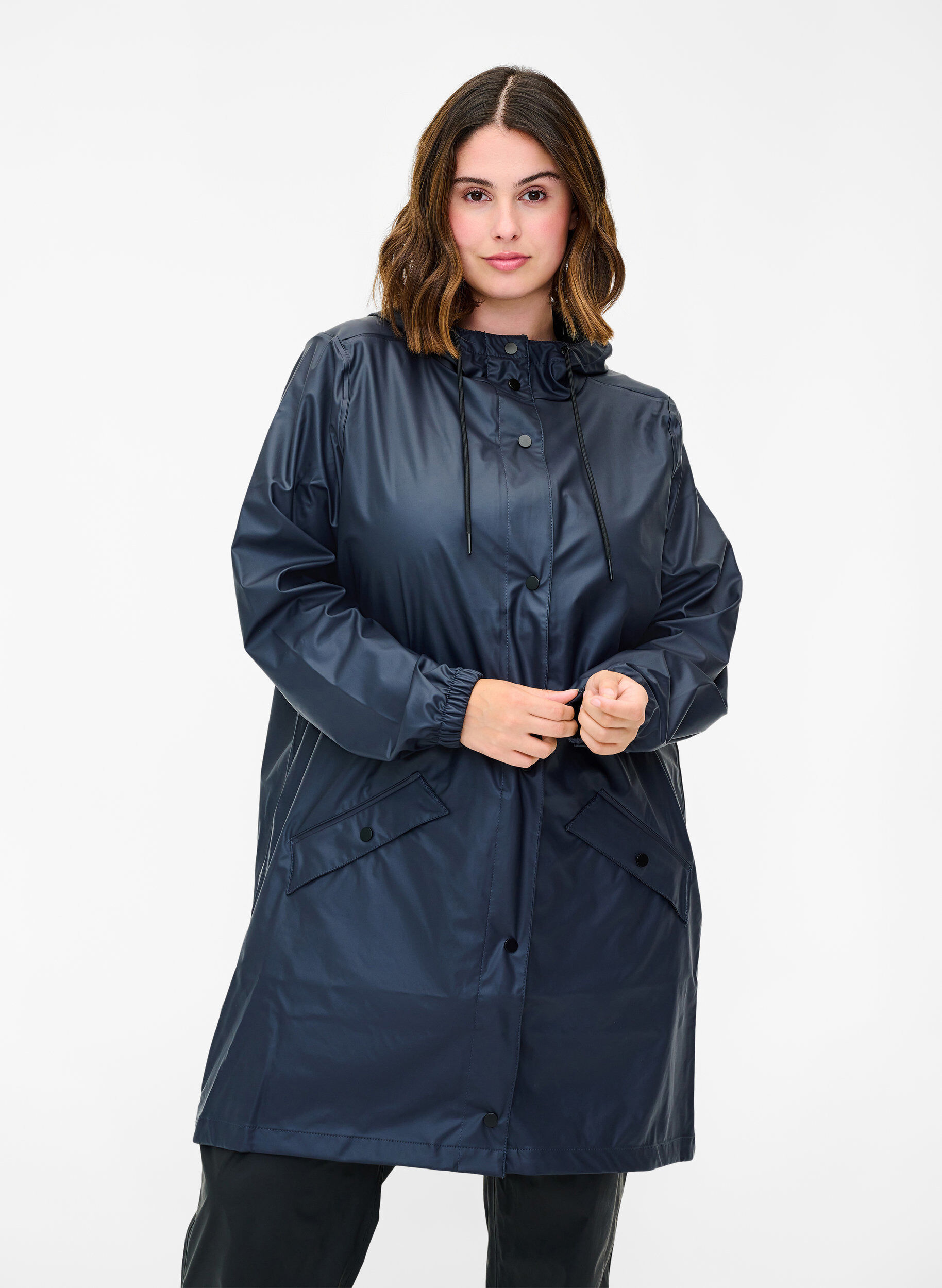 Zizzi Veste de pluie avec capuche et fermeture boutonn&eacute;e, Night Sky, Model image number 0