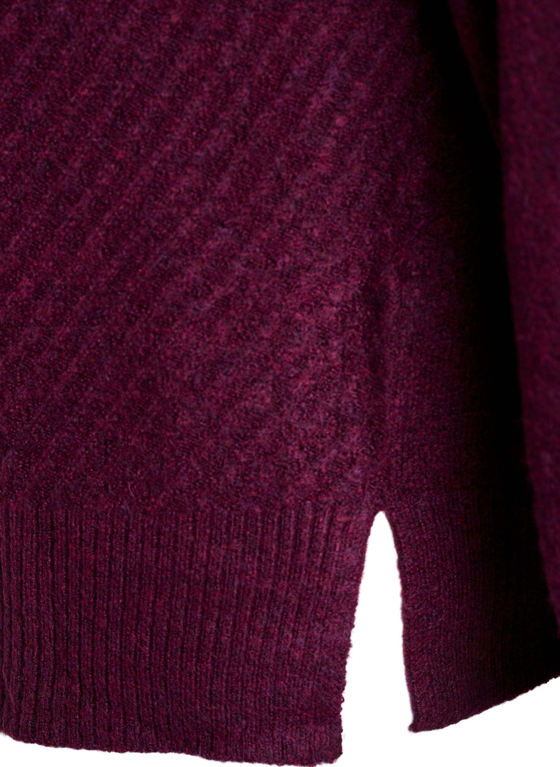 Zizzi Blouse en maille avec motif c&ocirc;tel&eacute; en V et fentes, Violet, Packshot image number 3