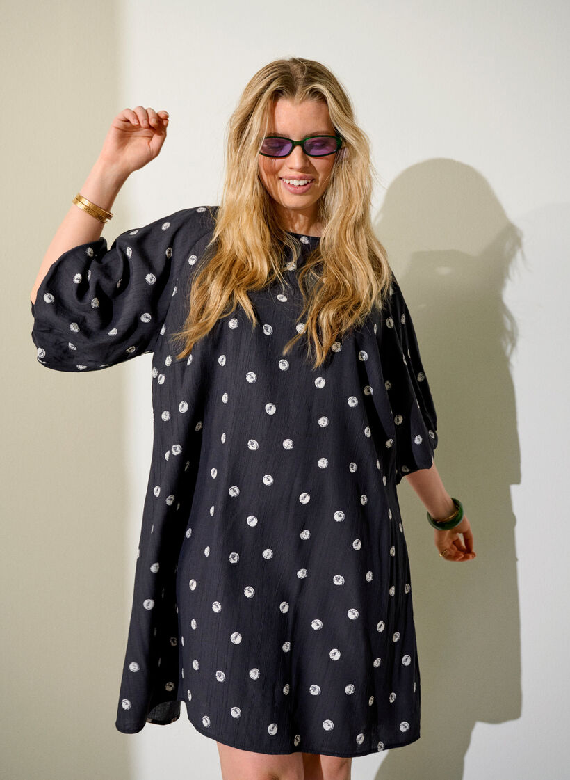 Robe courte en viscose avec manches ballon, Charbon, Image