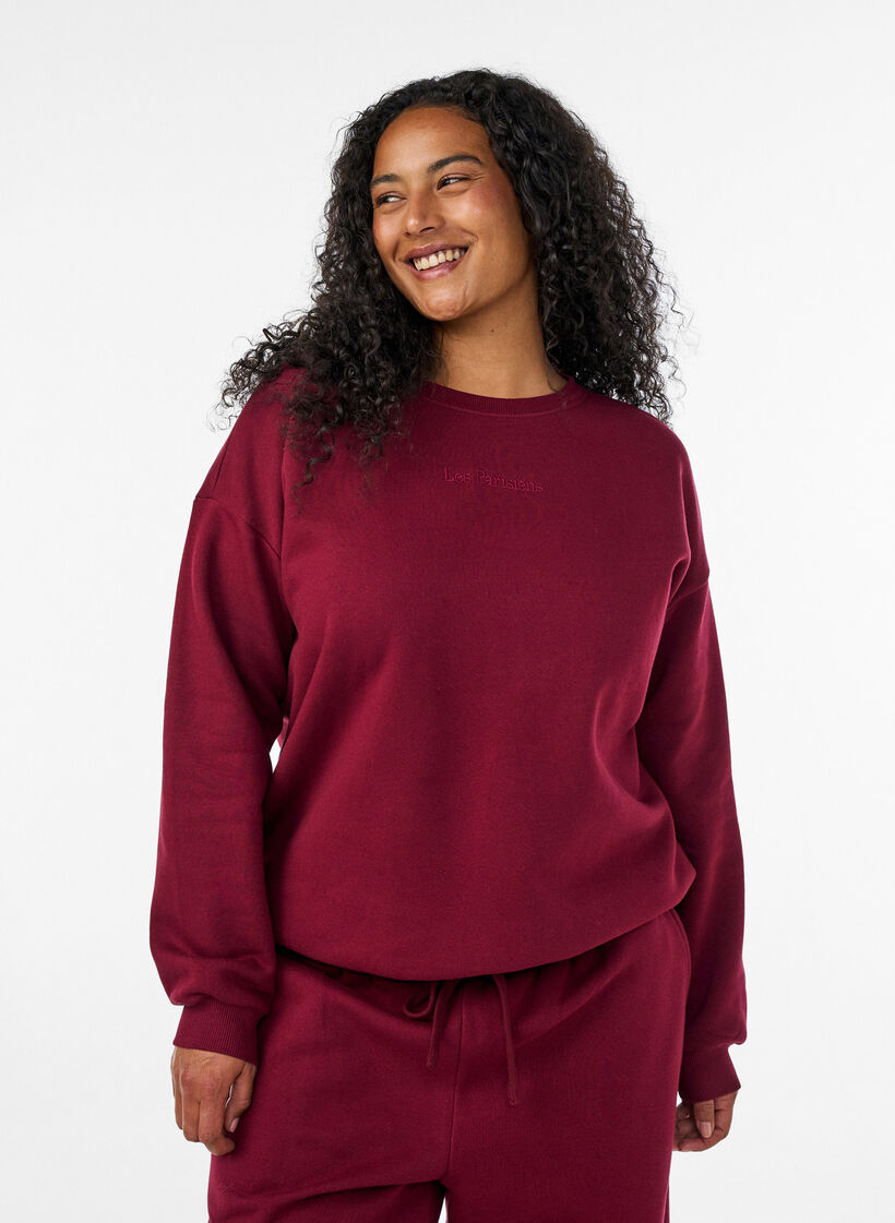 Sweat-shirt avec imprim&eacute; texte, Bordeaux, Model image number 0