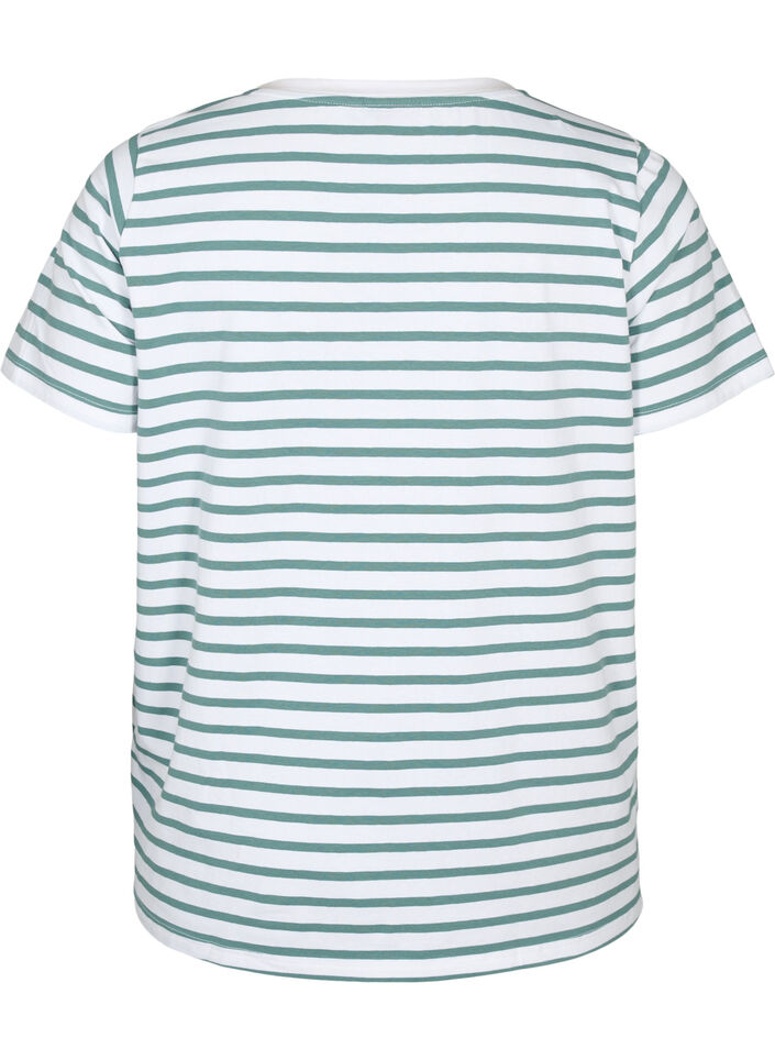 T-shirt en coton à rayures et encolure en V, B.White/SeaP.Stripes, Packshot image number 1