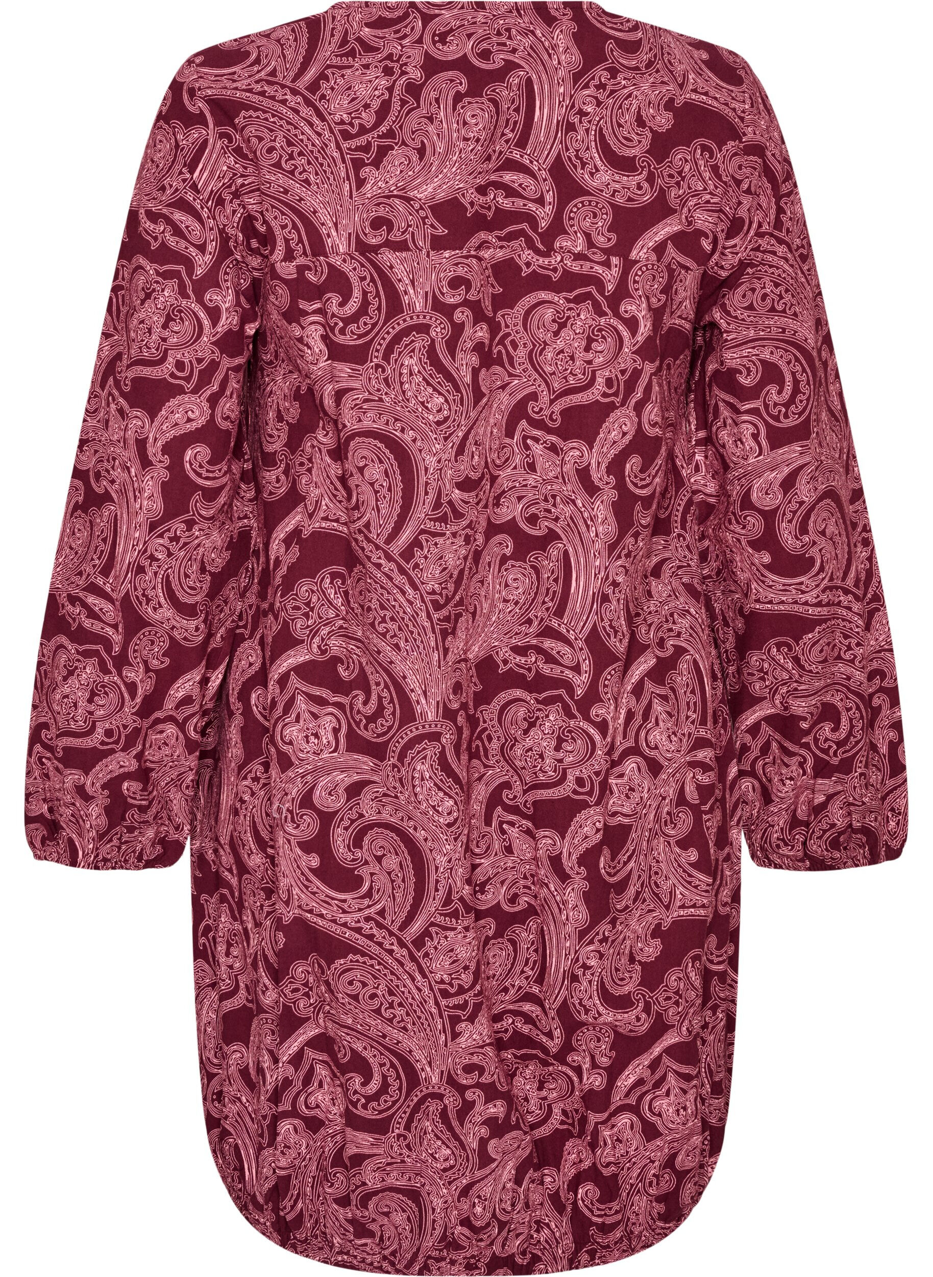ZizziRobe courte en coton avec un ourlet &eacute;lastique et des manches longues, Bordeaux fonc&eacute;, Packshot image number 1