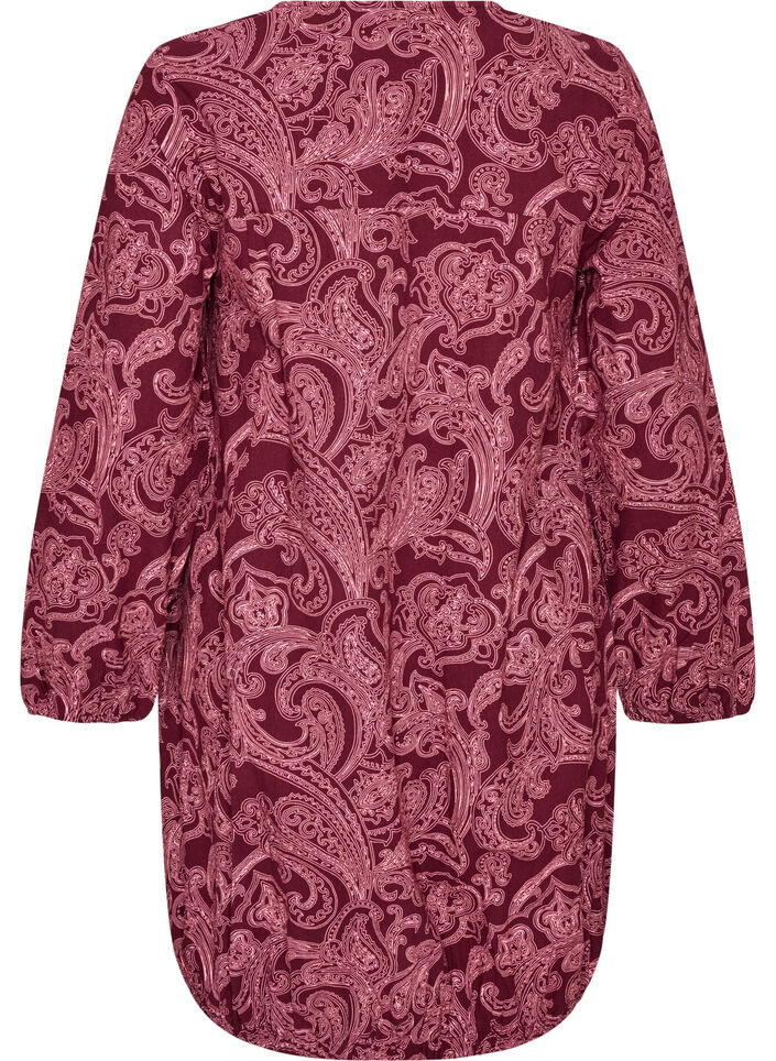 Robe courte en coton avec un ourlet &eacute;lastique et des manches longues, Bordeaux fonc&eacute;, Packshot image number 1