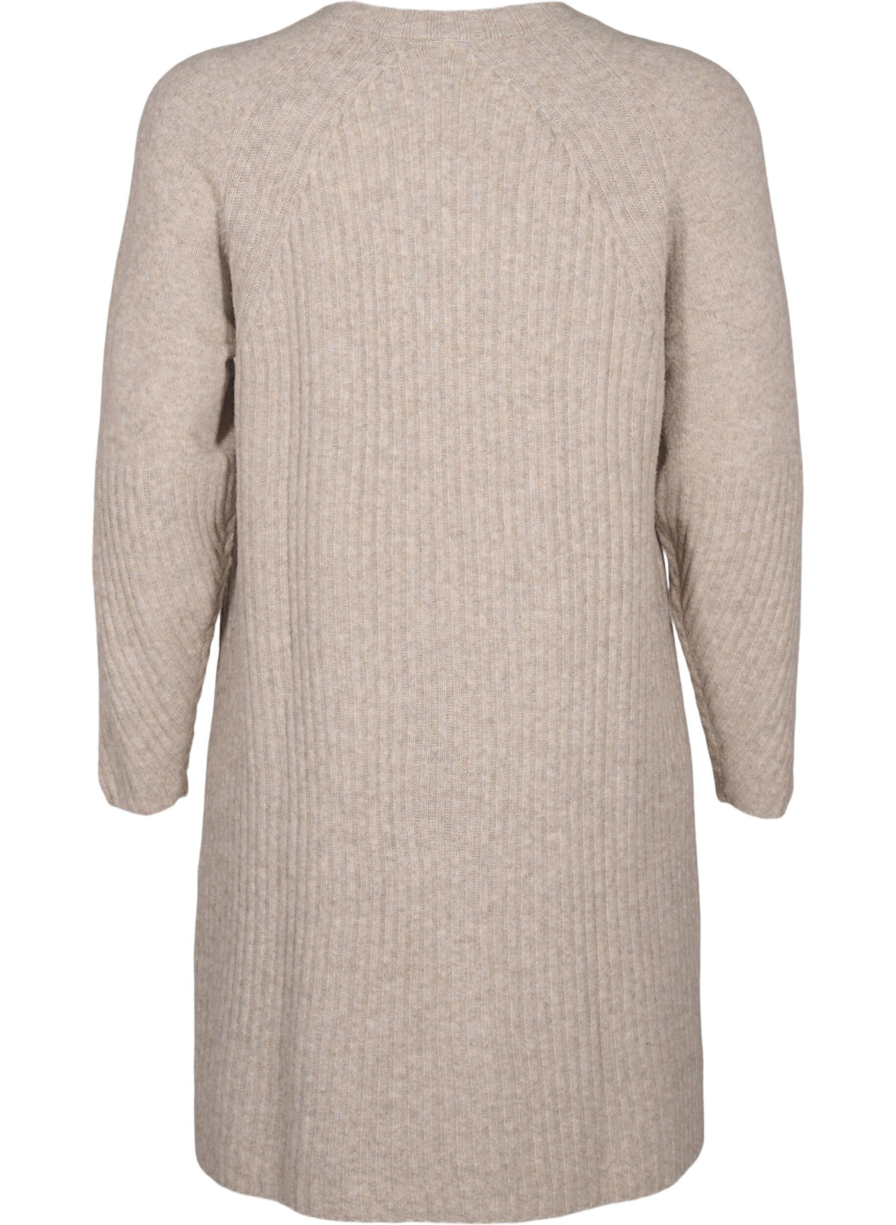 Zizzi Robe en tricot c&ocirc;tel&eacute; avec fente, Simply Taupe Mel., Packshot image number 1