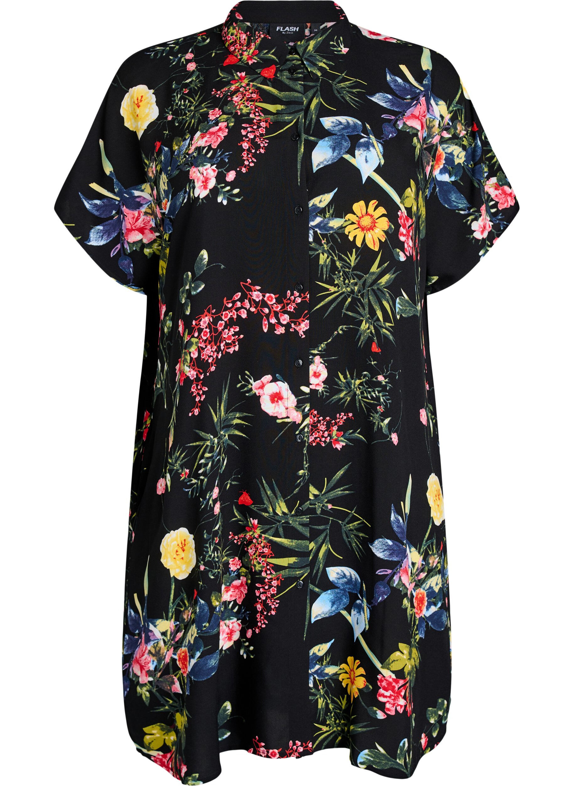 Zizzi Chemise longue ample en viscose, Noir, Packshot image number 0