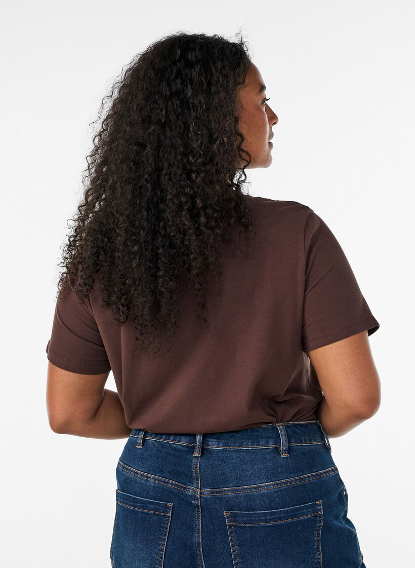 T-shirt en coton uni basique, Marron, Model image number 2