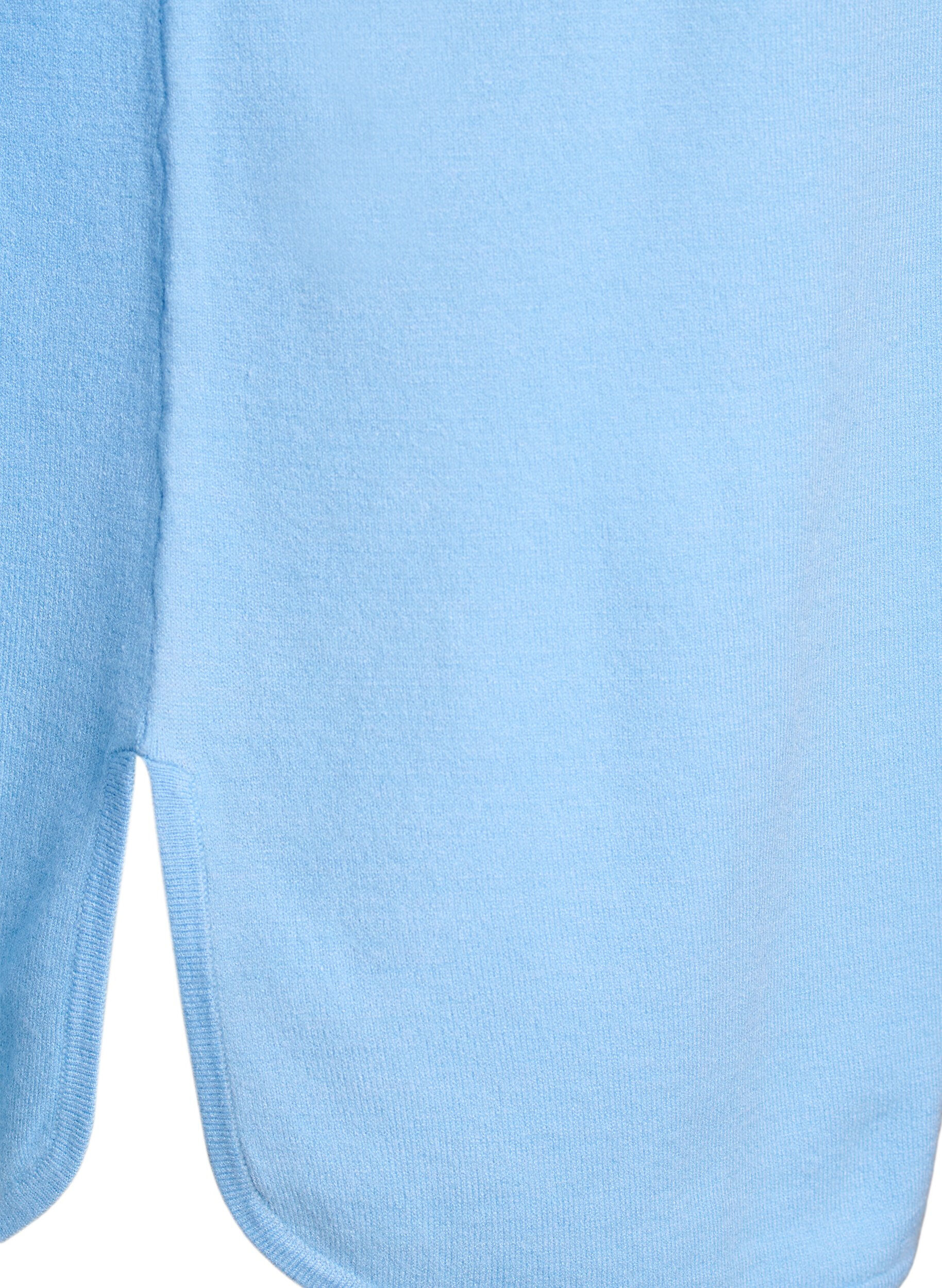 Zizzi Blouse en maille &agrave; col rond et motif tricot&eacute;, Bleu Clair, Packshot image number 3