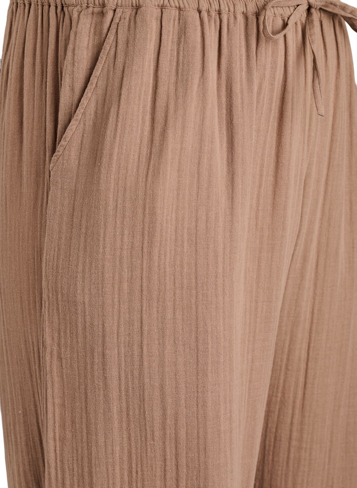 Pantalon taille haute en mousseline de coton &agrave; coupe ample, Marron, Packshot image number 2