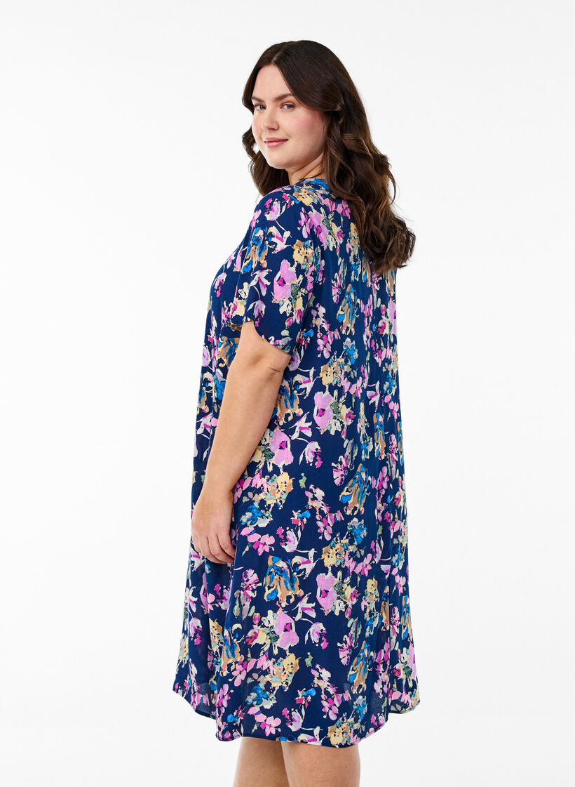 Robe évasée en viscose, Bleu, Model image number 2
