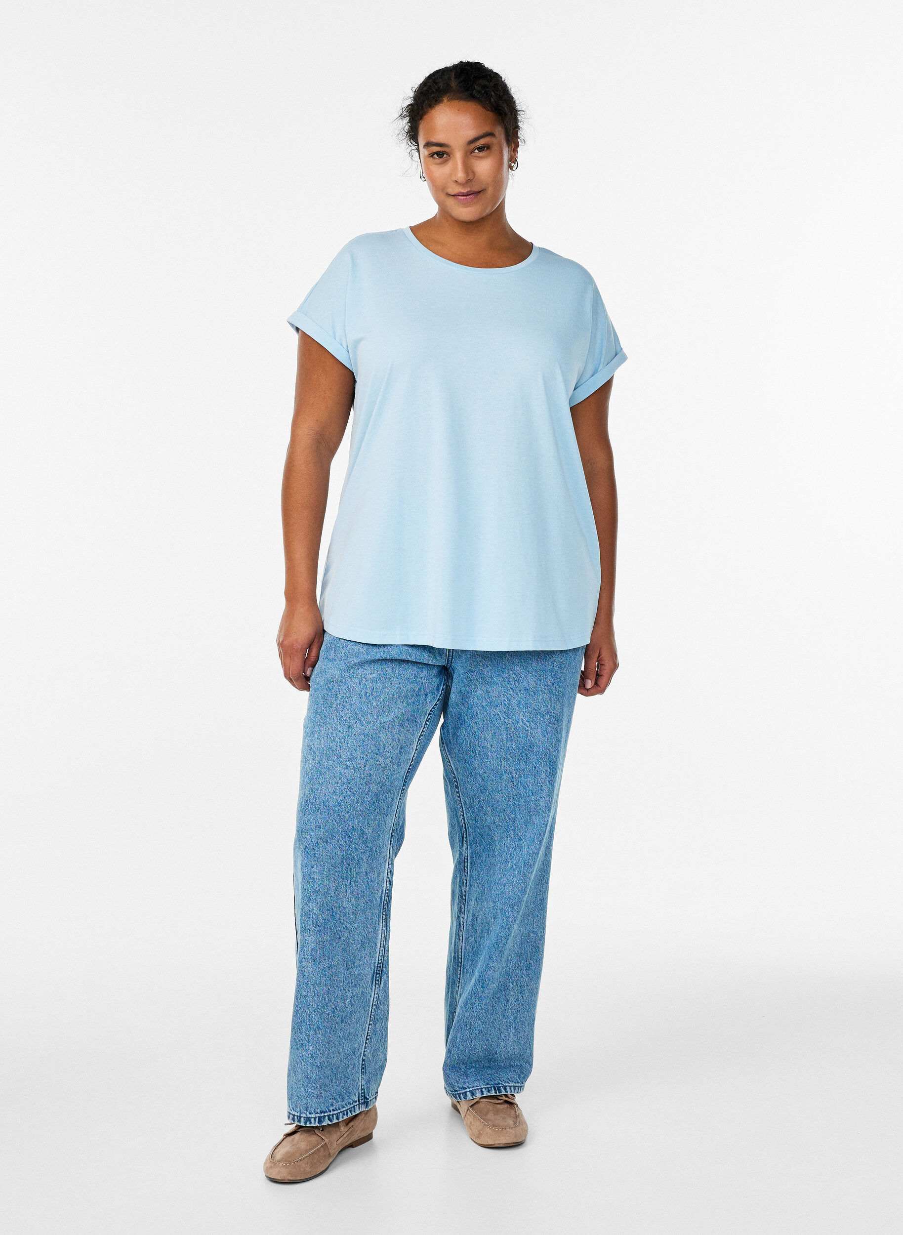 ZizziT-shirt &agrave; manches courtes en coton m&eacute;lang&eacute;, Bleu Clair, Model image number 1