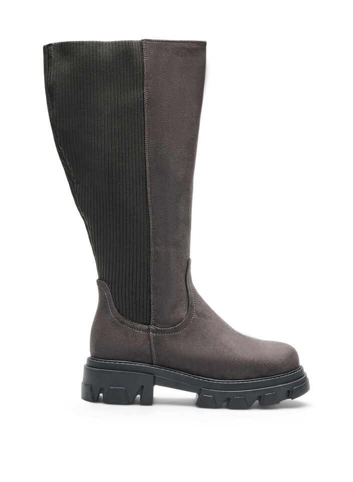 Botte haute avec tige c&ocirc;tel&eacute;e et &eacute;lastiqu&eacute;e et semelle &eacute;paisse, Marron, Packshot image number 0