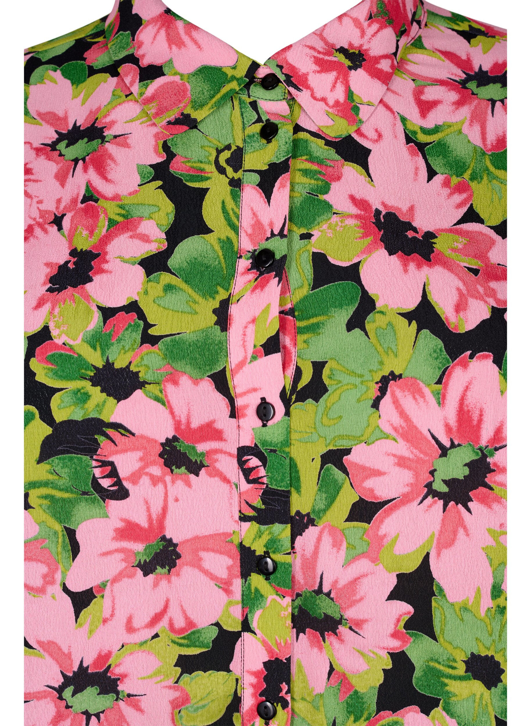 Zizzi Chemise &agrave; fleurs en viscose, Pink G. Flower AOP, Packshot image number 2