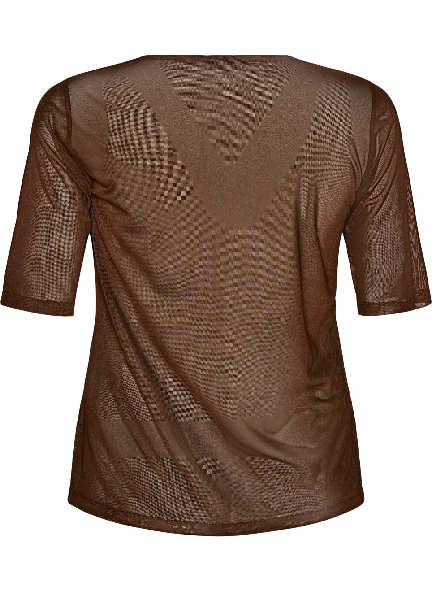 ZizziTop en maille avec manches courtes et col rond, Marron, Packshot image number 1
