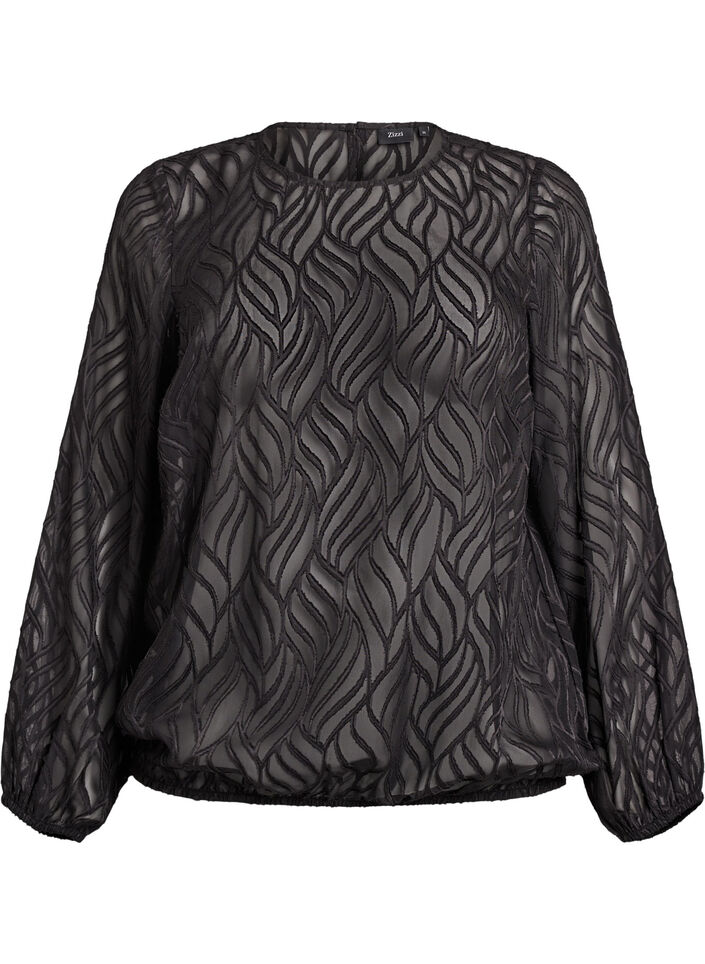 Blouse en mousseline avec un motif textur&eacute;, Noir, Packshot image number 0