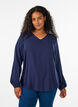 Blouse en viscose avec col en V et ourlet arrondi, Bleu, Model image number 0