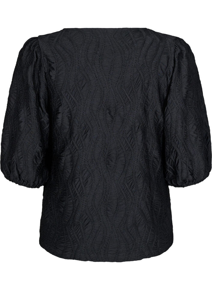 Chemisier avec texture et manches 3/4, Noir, Packshot image number 1