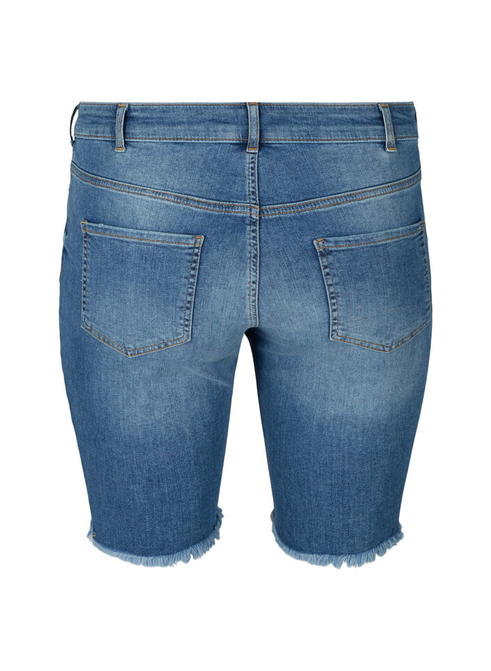 Short en jean taille haute avec bords bruts, Dark blue denim, Packshot image number 1
